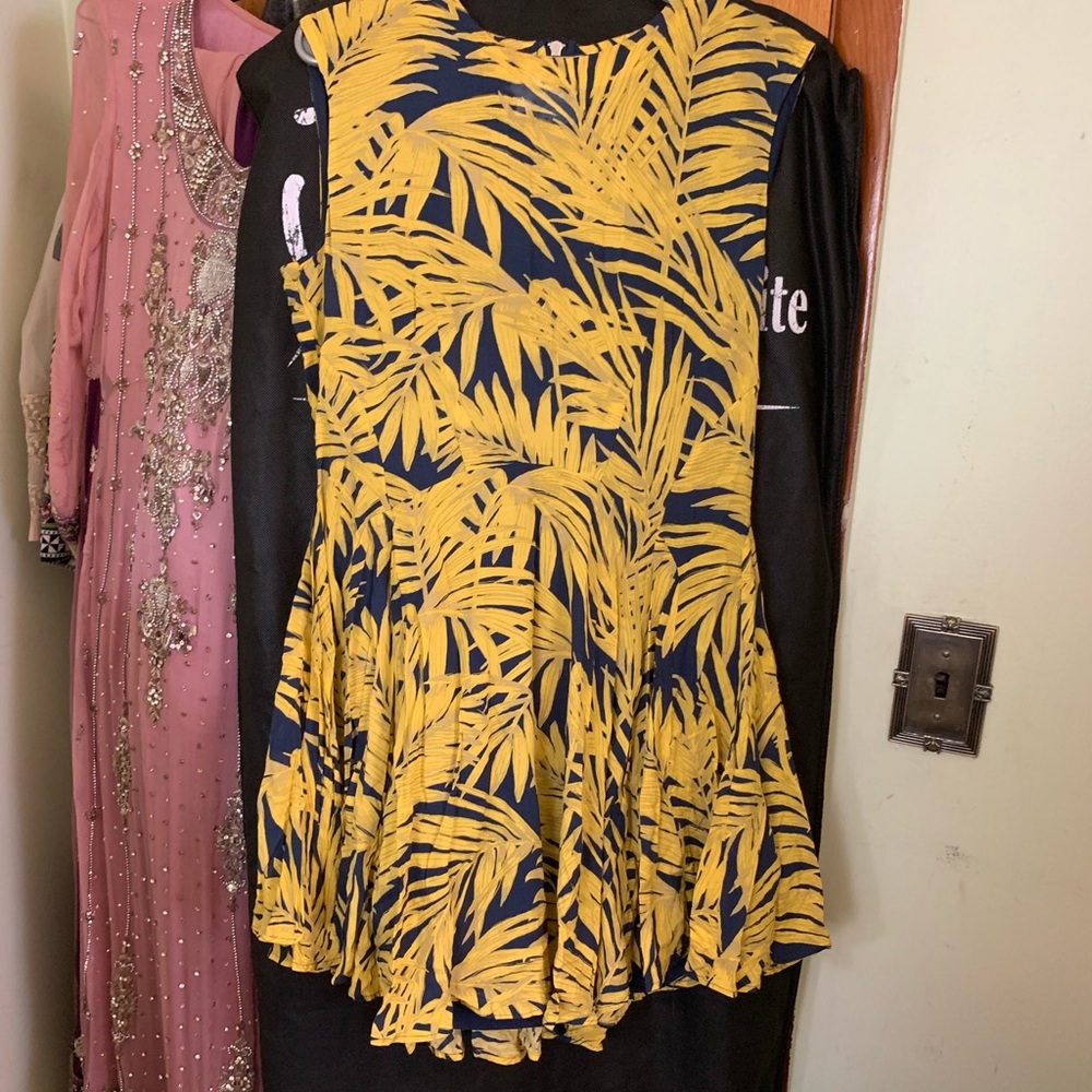 H&M yellow leaves blue dress